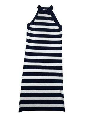 Old Navy Navy & White Stripe Ribbed Halter Midi Dress Sleeveless Size L